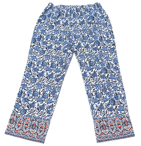 Talbots Pants - Talbots Womens 10 Blue-White Floral Print Lightweight Elastic-Waist Boho Pants